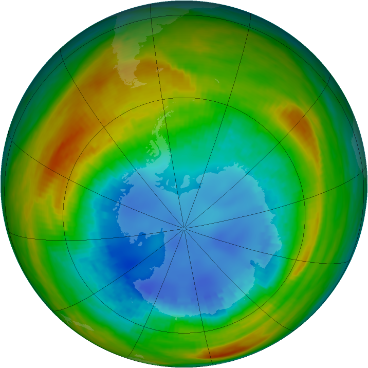 Antarctic ozone map for 21 August 1986